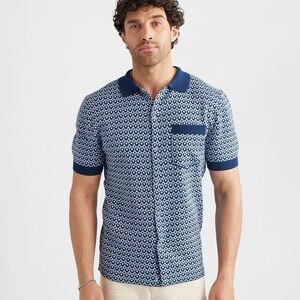 Percival Shirt Knit Jacquard Snap Buttons Navy Blue Size Medium